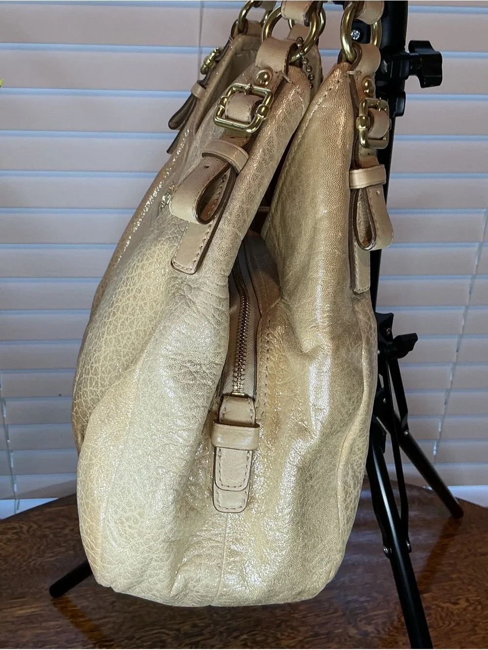 Coach Madison Maggie Metallic Gold Pebbled Leather Hobo